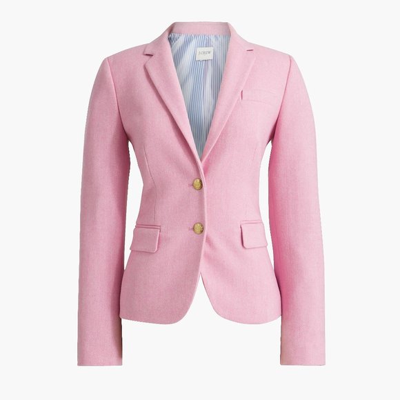 NWOT-6-J.Crew Factory herringbone wool-blend schoolboy blazer -Pink